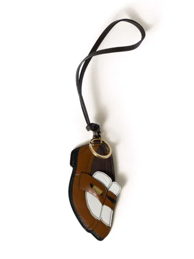 Miu Miu Leather Penny Loafer Keychain In Brown