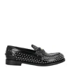 Miu Miu Studded Brushed Leather Penny Loafers In Black
