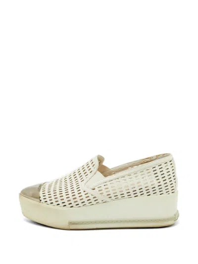Pre-owned Miu Miu Perforated Cap-toe Sneakers In Neutral