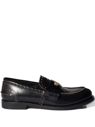 Miu Miu Perforated Coin-detail Loafers In Black