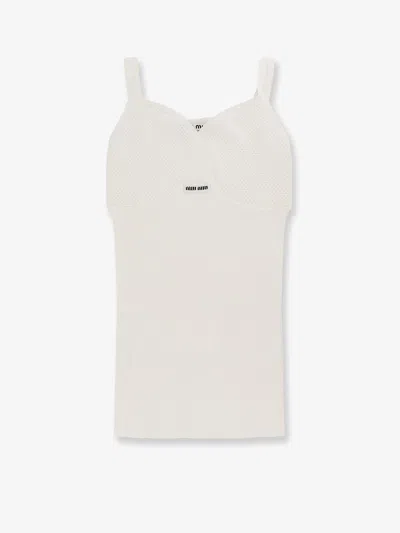 Miu Miu Perforated Cotton Tank Top In White
