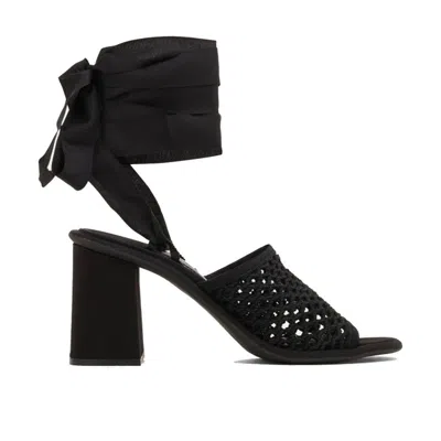 Miu Miu Perforated Fabric With Ankle Tie Sandal In Black
