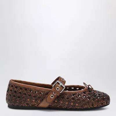 Miu Miu Perforated Leather Ballerinas In Cognac Color In Brown