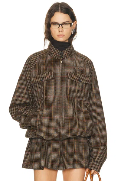 Miu Miu Wool Jacket Check Pattern High Collar In Brown