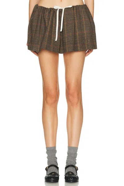 Miu Miu Pied De Poule Skirt In Brown