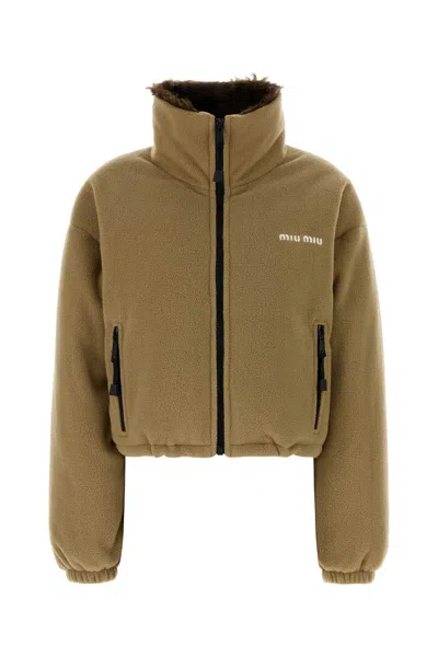 Miu Miu Pile Down Jacket In Camel