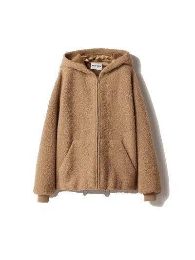 Miu Miu Pile Hoodie Jacket In Brown