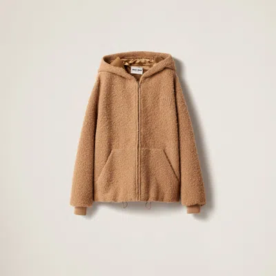 Miu Miu Pile Hoodie Jacket In Camel Brown