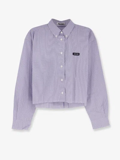 Miu Miu Pin Check Cotton Shirt In Blue