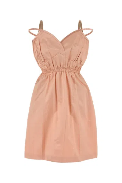 Miu Miu Satin Mini Dress Spaghetti Straps In Pink