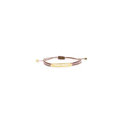 Miu Miu Pink And Brown Cord Bracelet In Orange