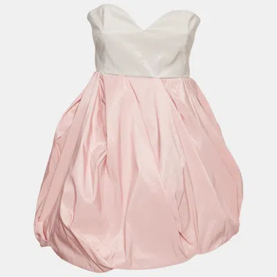 Pre-owned Miu Miu Pink & Grey Taffeta Strapless Mini Dress M