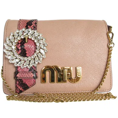 Pre-owned Miu Miu Pink Beige Leather Shoulder Bag ()