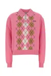 Miu Miu Argyle Pattern Polo With Ribbed Cuffs And Hem In Pink