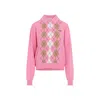 Miu Miu Argyle Pattern Polo With Ribbed Cuffs And Hem In Pink