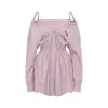 Miu Miu Elasticated Waistband Striped Shirt Mini Dress Clothing In Pink