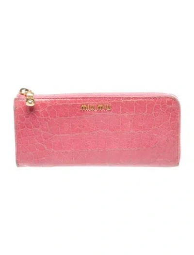 Pre-owned Miu Miu Pink Croc Effect Wallet Leather Wallet