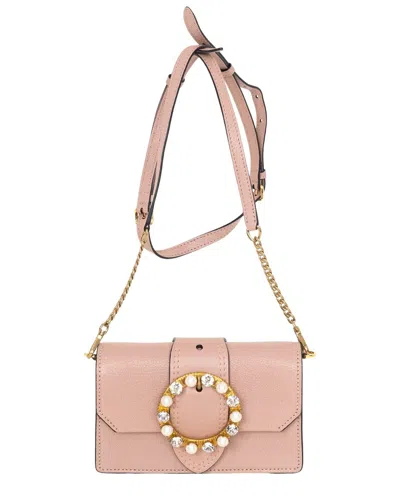 Miu Miu Pink Embellished Calfskin Leather Crystal-embellished Shoulder Bag