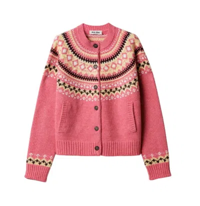 Miu Miu Pink Geometric Round Neck Sweater In Multi