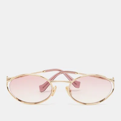 Miu Miu Pink Gradient Smu52y Logo Oval Sunglasses In Neutral