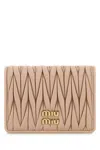 Miu Miu Pink Lamb Leather Wallet In Neutral