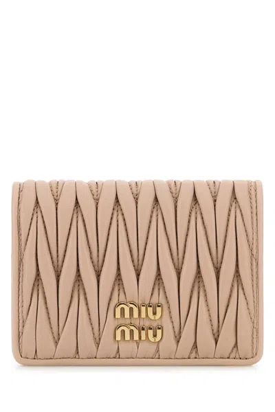 Miu Miu Pink Lamb Leather Wallet In Neutral