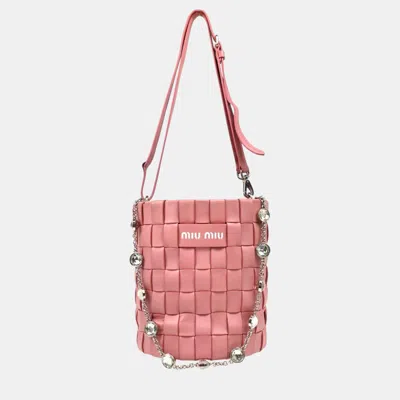 Pre-owned Miu Miu Pink Lambskin Nappa Crystal Shoulder Bag