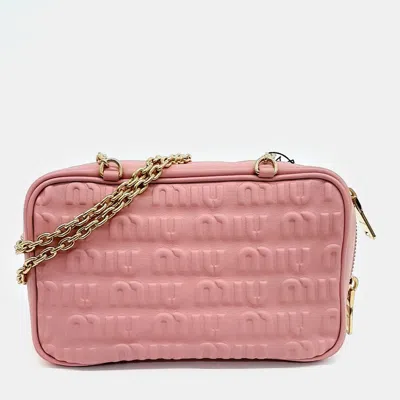Pre-owned Miu Miu Pink Leather Embossed Logo Chain Bag