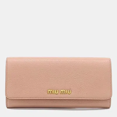Pre-owned Miu Miu Pink Leather Long Wallet