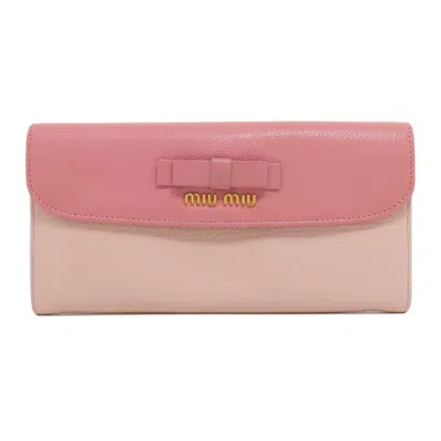 Pre-owned Miu Miu Pink Leather Long Wallet (bi-fold) ()