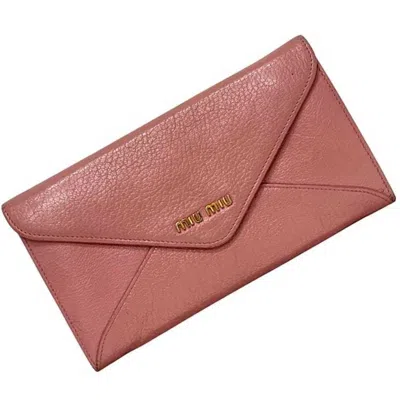 Pre-owned Miu Miu Pink Leather Long Wallet (bi-fold) ()