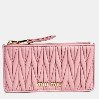 Pre-owned Miu Miu Pink Leather Matlasé Card Wallet
