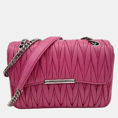 Pre-owned Miu Miu Pink Leather Matrasse Chain Shoulder Bag