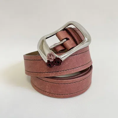 Pre-owned Miu Miu Pink Leather ‘metal Rose Buckle' Belt