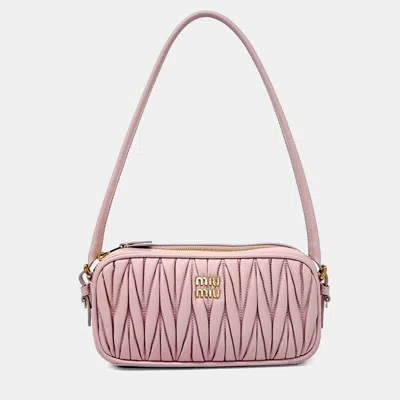 Pre-owned Miu Miu Pink Leather Napa Matrasse Pouch And Shoulder Bag