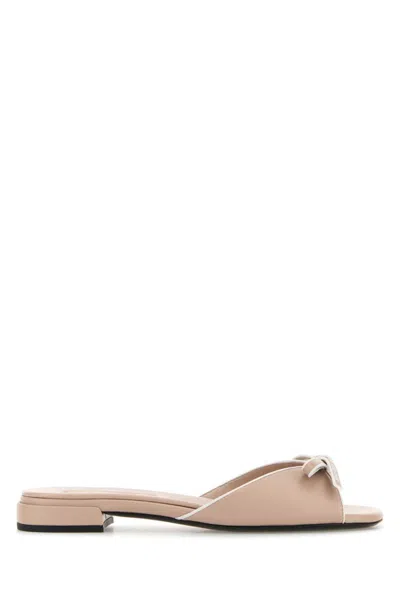 Miu Miu Pink Leather Sandals In Neutral