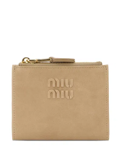 Miu Miu Pink Leather Wallet In Brown