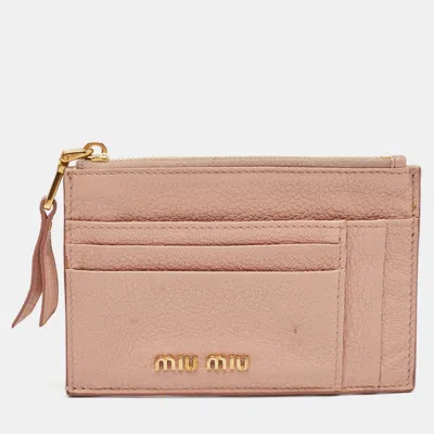 Pre-owned Miu Miu Pink Leather Zip Card Holder