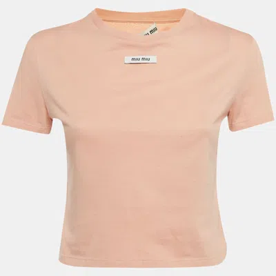 Pre-owned Miu Miu Pink Logo Applique Jersey Crop Top S In Orange
