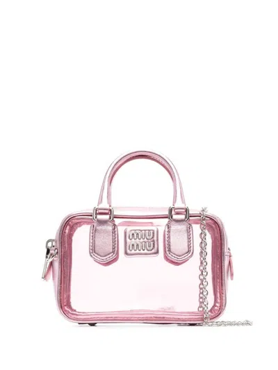 Miu Miu Transparent Logo-plaque Tote Bag In Pink