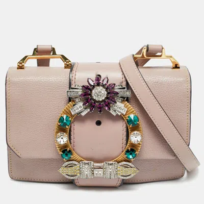 Pre-owned Miu Miu Pink Madras Leather Crystals Embellished Flap Shoulder Bag