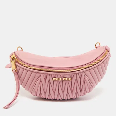 Pre-owned Miu Miu Pink Matelassé Leather Belt Bag
