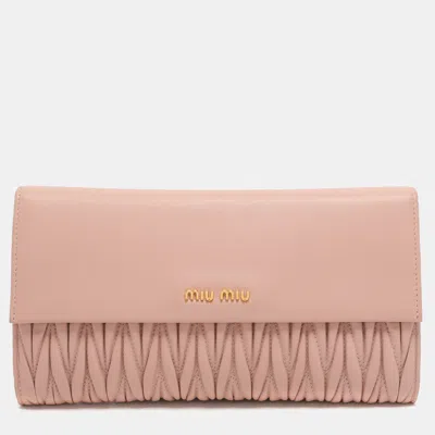 Pre-owned Miu Miu Pink Matelasse' Leather Continental Wallet