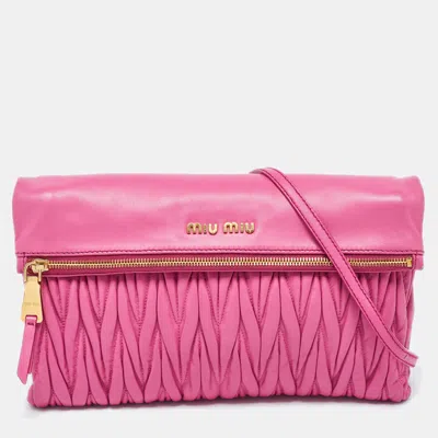 Pre-owned Miu Miu Pink Matelassé Leather Fold Over Crossbody Bag