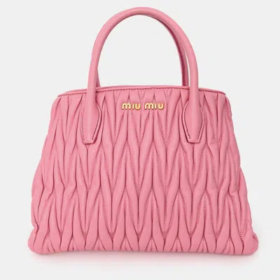 Pre-owned Miu Miu Pink Matelasse Leather Small Tote Bag With Strap