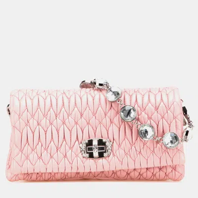 Pre-owned Miu Miu Pink Matelasse Nappa Crystal Chain Satchel