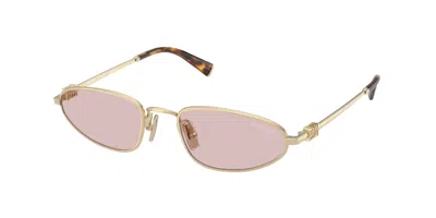 Miu Miu Pink Oval Ladies Sunglasses Mu A52s Zvn4i0 52 In Gold