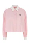 Miu Miu Cotton Shirt With White Collar And Cuffs In Pink