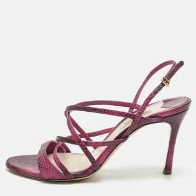 Pre-owned Miu Miu Pink Python Embossed Leather Slingback Sandals Size 38.5