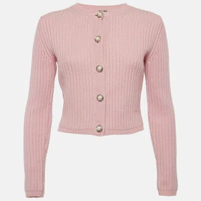 Pre-owned Miu Miu Pink Rib Knit Button Up Long Sleeve Sweater Xs